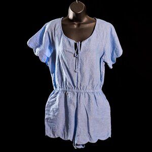 J. Crew Women’s Blue Linen Short Sleeve Scallop Trim Romper size 8